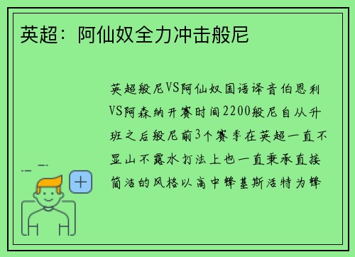 英超：阿仙奴全力冲击般尼